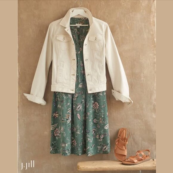 J. Jill Green Flutter-Sleeved Pintucked Dress Size M - Picture 2 of 16